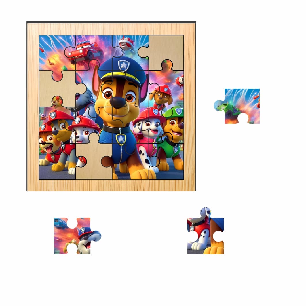 PDUV025. Puzzle din lemn, Patrula Catelusilor, 16 piese, Multicolor, 17x17 cm, PDUV025 - imagine 2