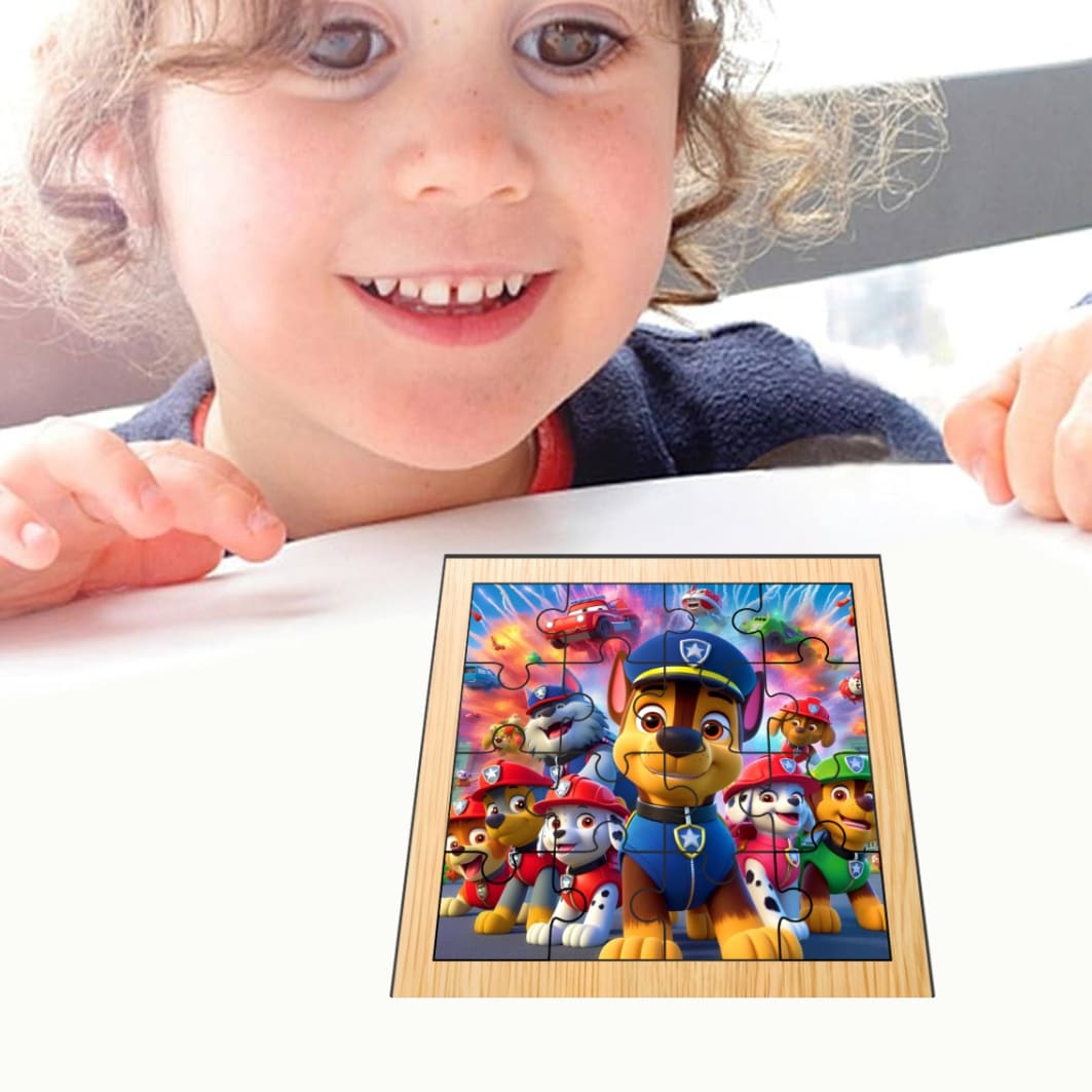PDUV025... Puzzle din lemn, Patrula Catelusilor, 16 piese, Multicolor, 17x17 cm, PDUV025 - imagine 4