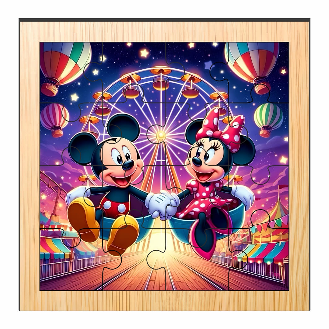 PDUV027 Puzzle din lemn, Minnie Mouse, Mickey Mouse, 16 piese, Multicolor, 17x17 cm, PDUV027 - imagine 1