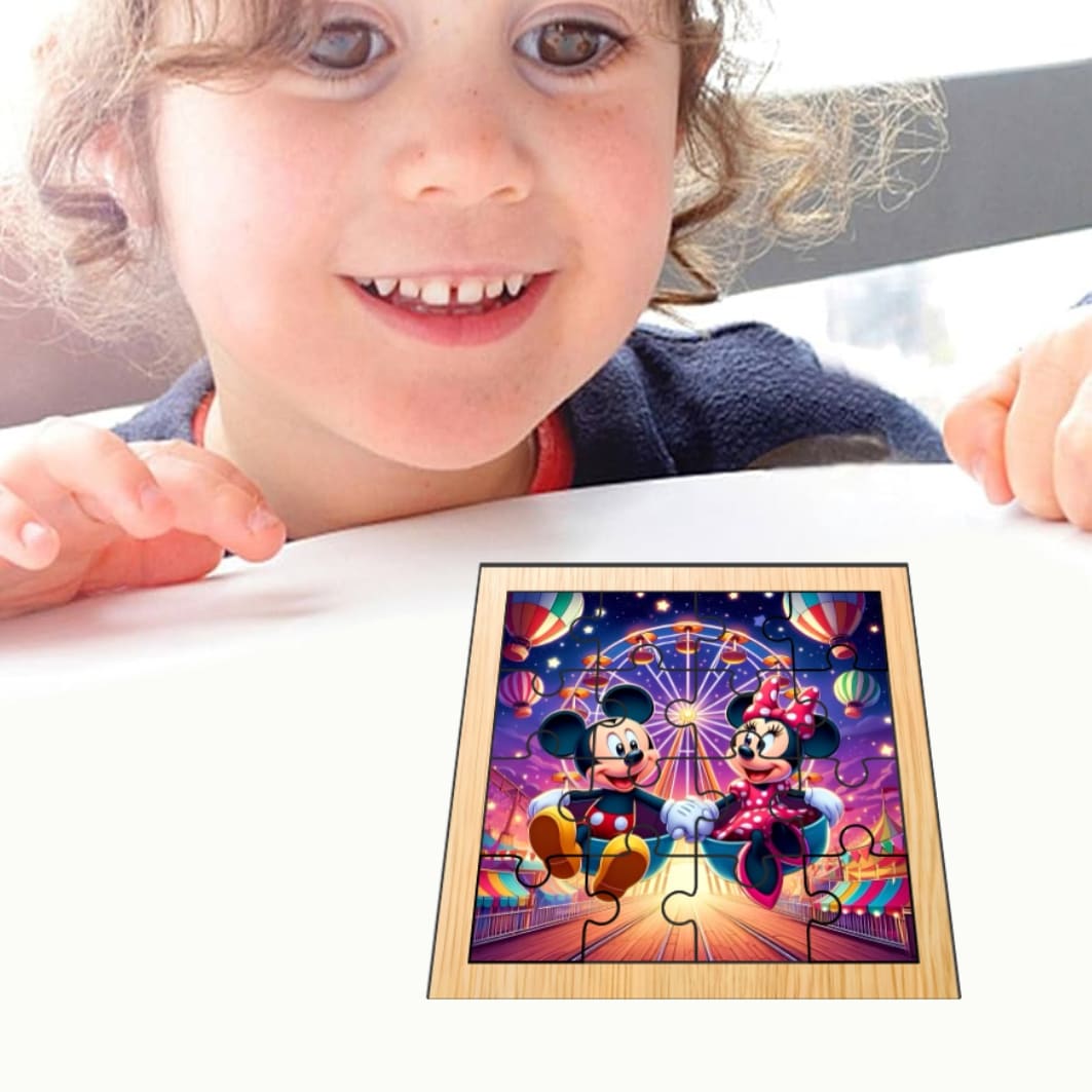 PDUV027... Puzzle din lemn, Minnie Mouse, Mickey Mouse, 16 piese, Multicolor, 17x17 cm, PDUV027 - imagine 4