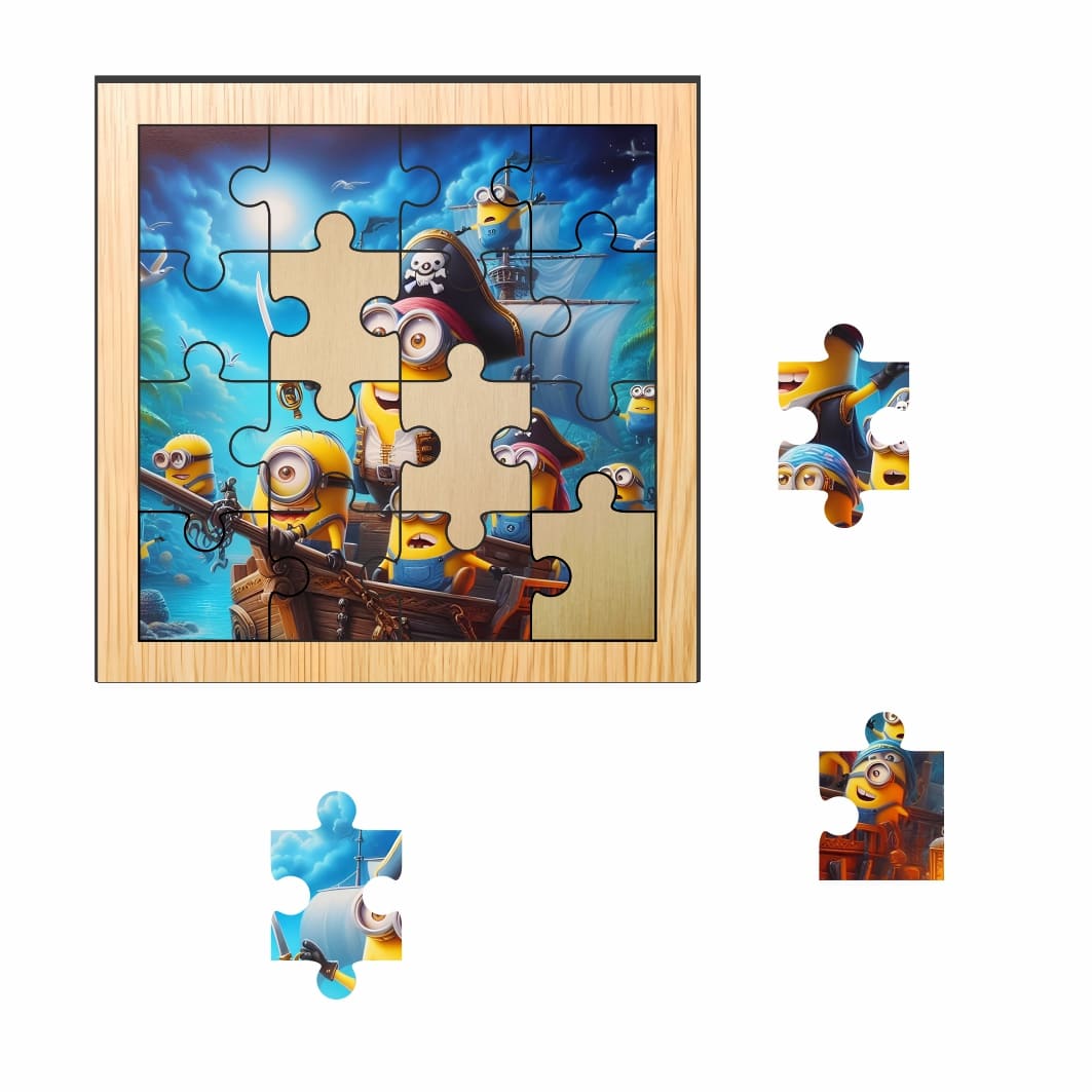 PDUV036. Puzzle din lemn, Minioni, 16 piese, Multicolor, 17x17 cm, PDUV036 - imagine 2