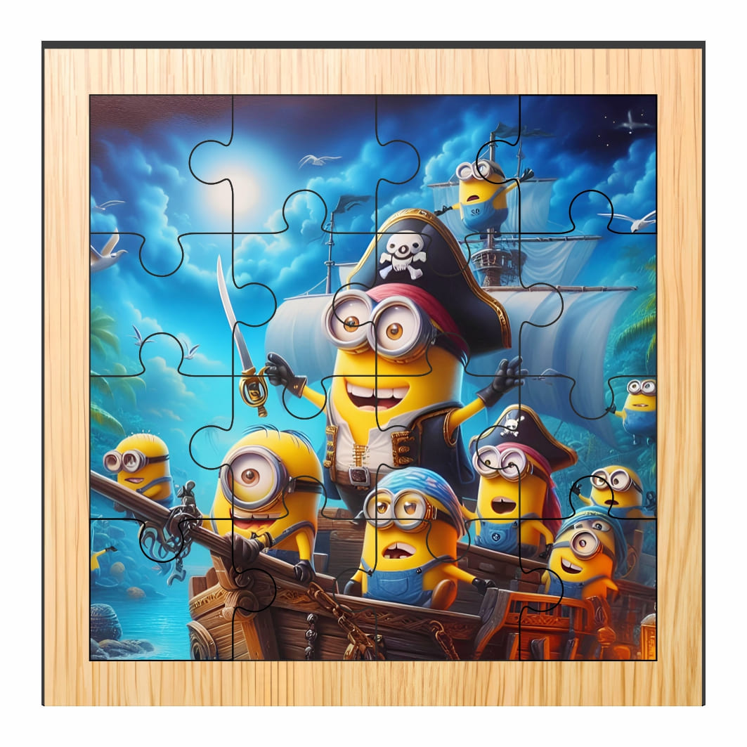 PDUV036 Puzzle din lemn, Minioni, 16 piese, Multicolor, 17x17 cm, PDUV036 - imagine 1