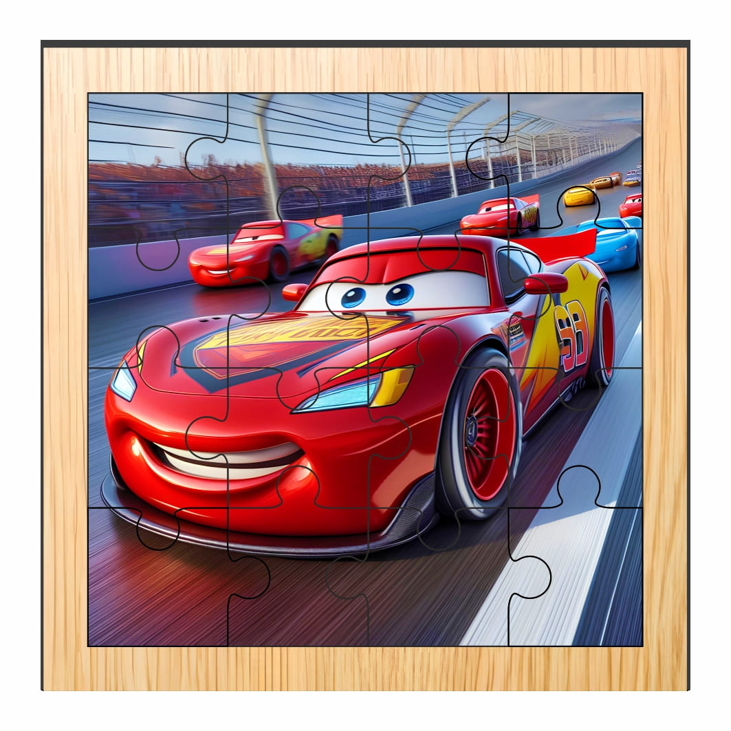 PDUV039 Puzzle din lemn, Cars, 16 piese, Multicolor, 17x17 cm, PDUV039 - imagine 1