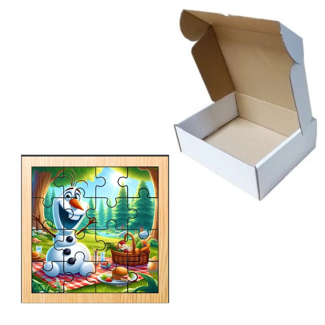 PDUV045.. Puzzle din lemn, Olaf, 16 piese, Multicolor, 17x17 cm, PDUV045 - imagine 3