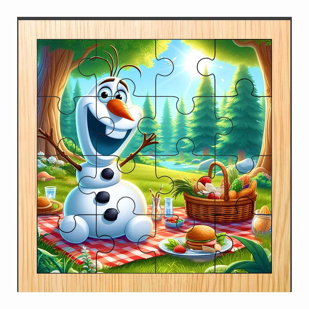 PDUV045 Puzzle din lemn, Olaf, 16 piese, Multicolor, 17x17 cm, PDUV045 - imagine 1