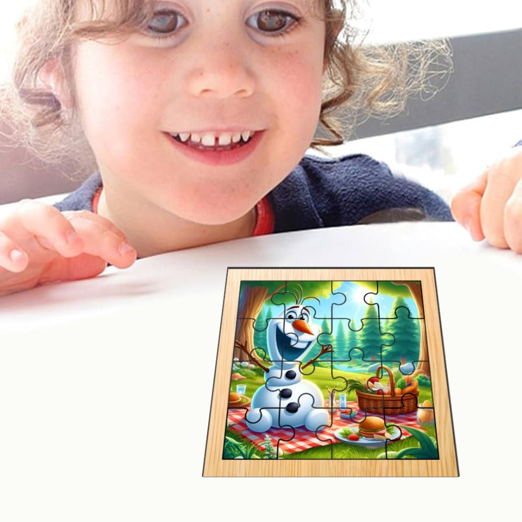 PDUV045... Puzzle din lemn, Olaf, 16 piese, Multicolor, 17x17 cm, PDUV045 - imagine 4