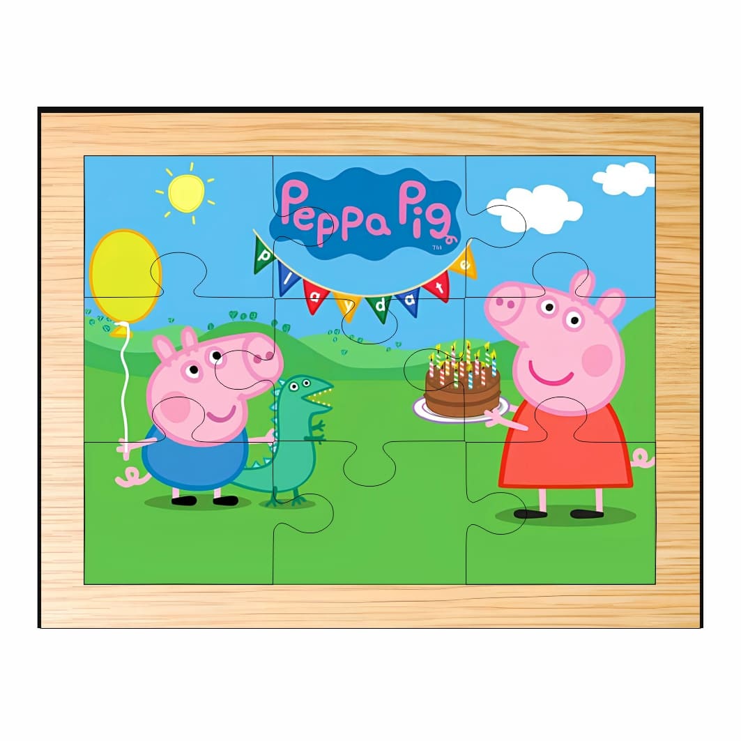 PDUV052 Puzzle din lemn, Peppa Pig, 9 piese, Multicolor, 15x12 cm, PDUV052 - imagine 1