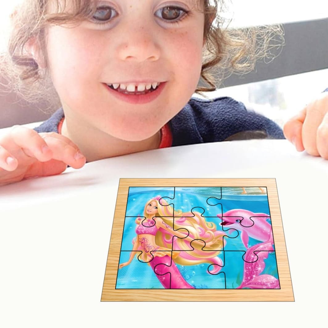 PDUV060.. Puzzle din lemn, Barbie, 9 piese, Multicolor, 15x12 cm, PDUV060 - imagine 4