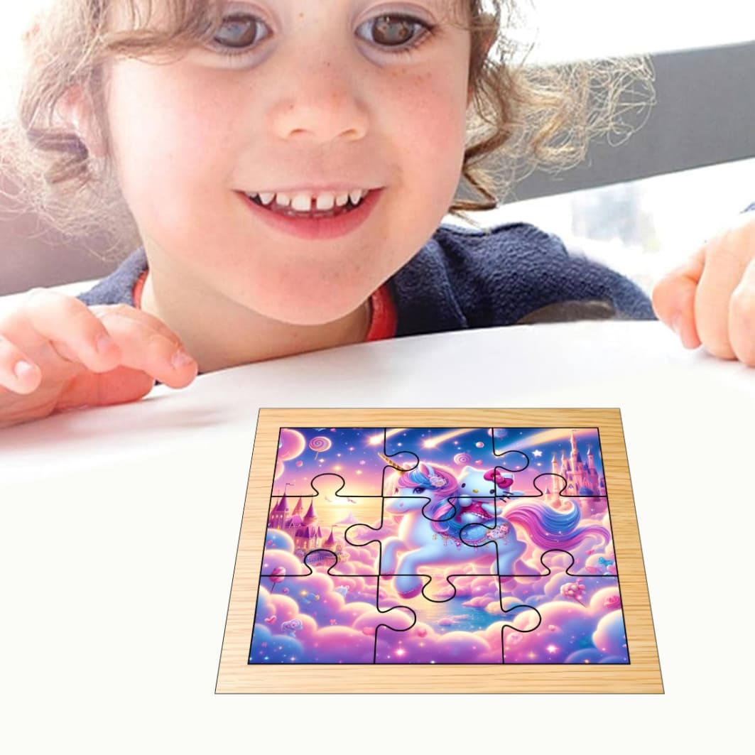 PDUV063.. Puzzle din lemn, Hello Kitty, Unicorn, 9 piese, Multicolor, 15x12 cm, PDUV063 - imagine 4