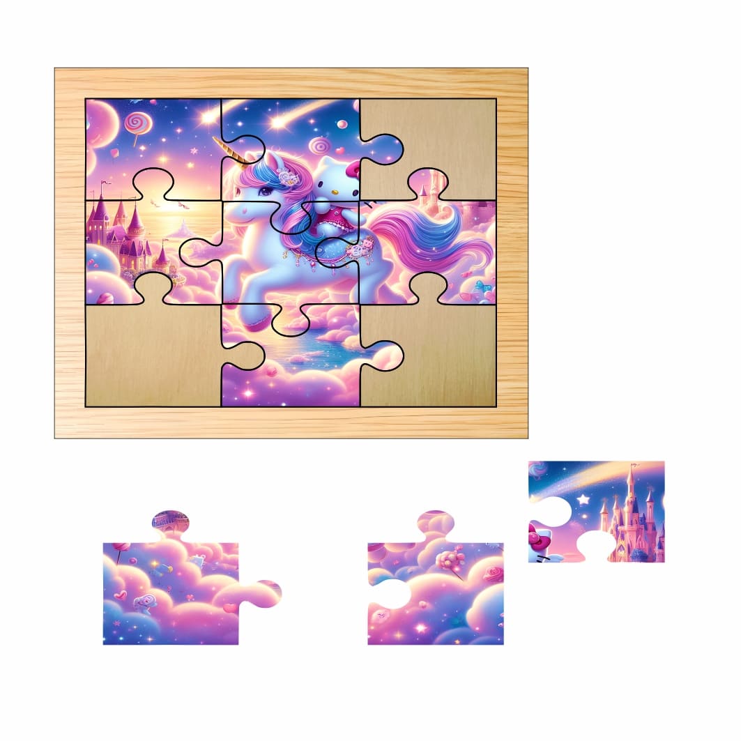 PDUV063. Puzzle din lemn, Hello Kitty, Unicorn, 9 piese, Multicolor, 15x12 cm, PDUV063 - imagine 2
