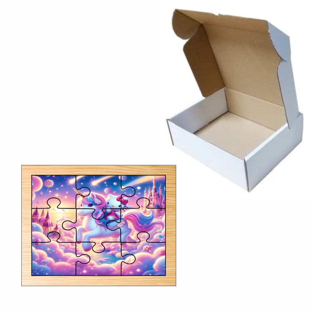 PDUV063... Puzzle din lemn, Hello Kitty, Unicorn, 9 piese, Multicolor, 15x12 cm, PDUV063 - imagine 3