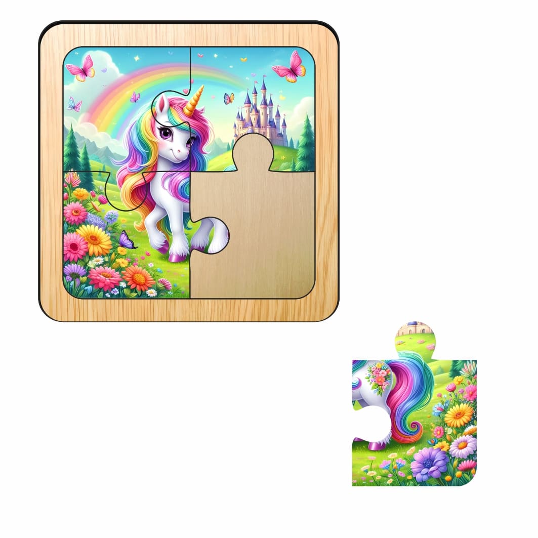 PDUV092. Puzzle din lemn, Unicorn, 4 piese, Multicolor, 10x10 cm, PDUV092 - imagine 2