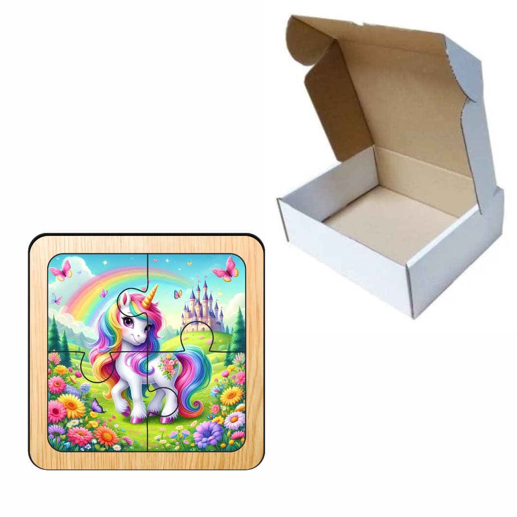 PDUV092... Puzzle din lemn, Unicorn, 4 piese, Multicolor, 10x10 cm, PDUV092 - imagine 3