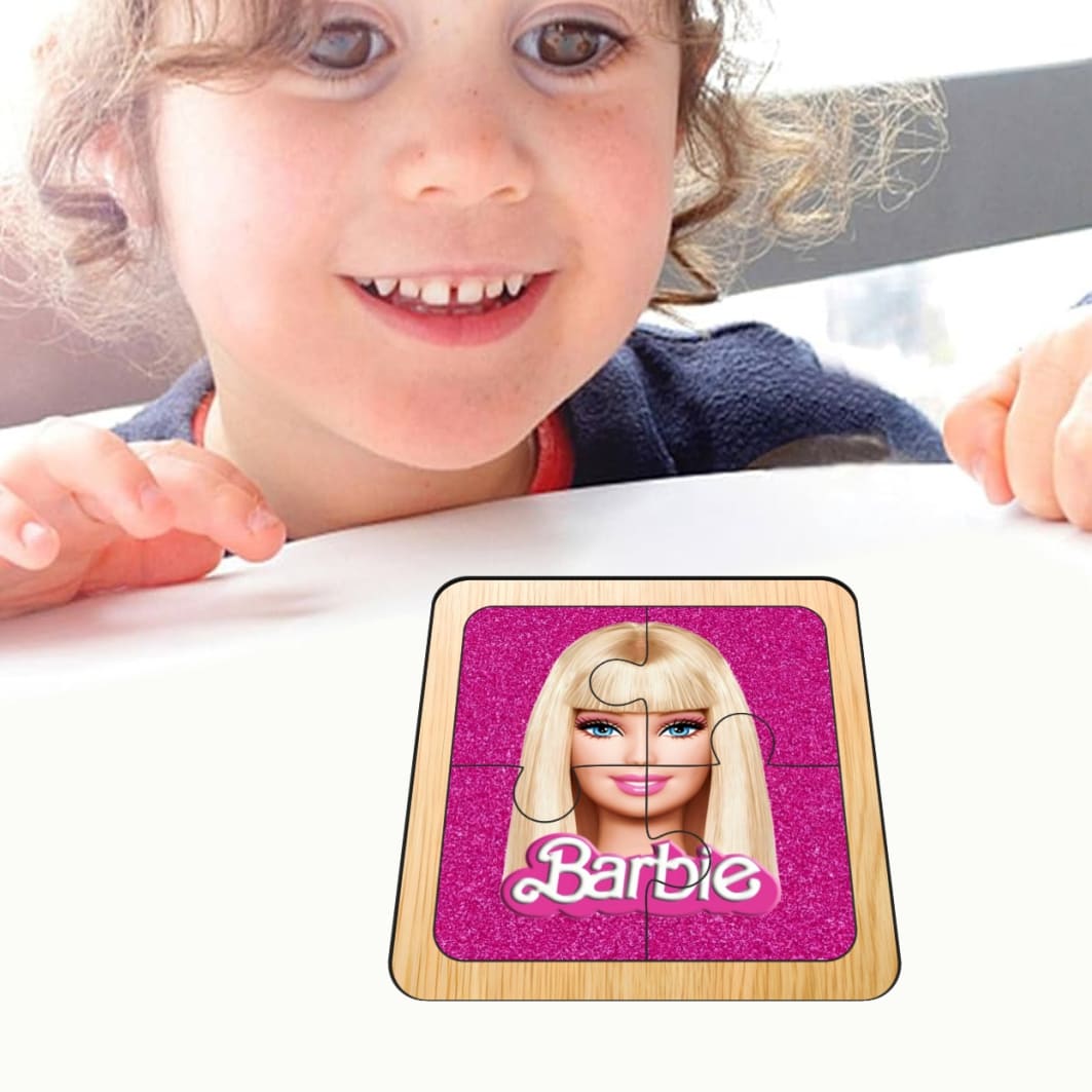 PDUV095.. Puzzle din lemn, Barbie, 4 piese, Multicolor, 10x10 cm, PDUV095 - imagine 4