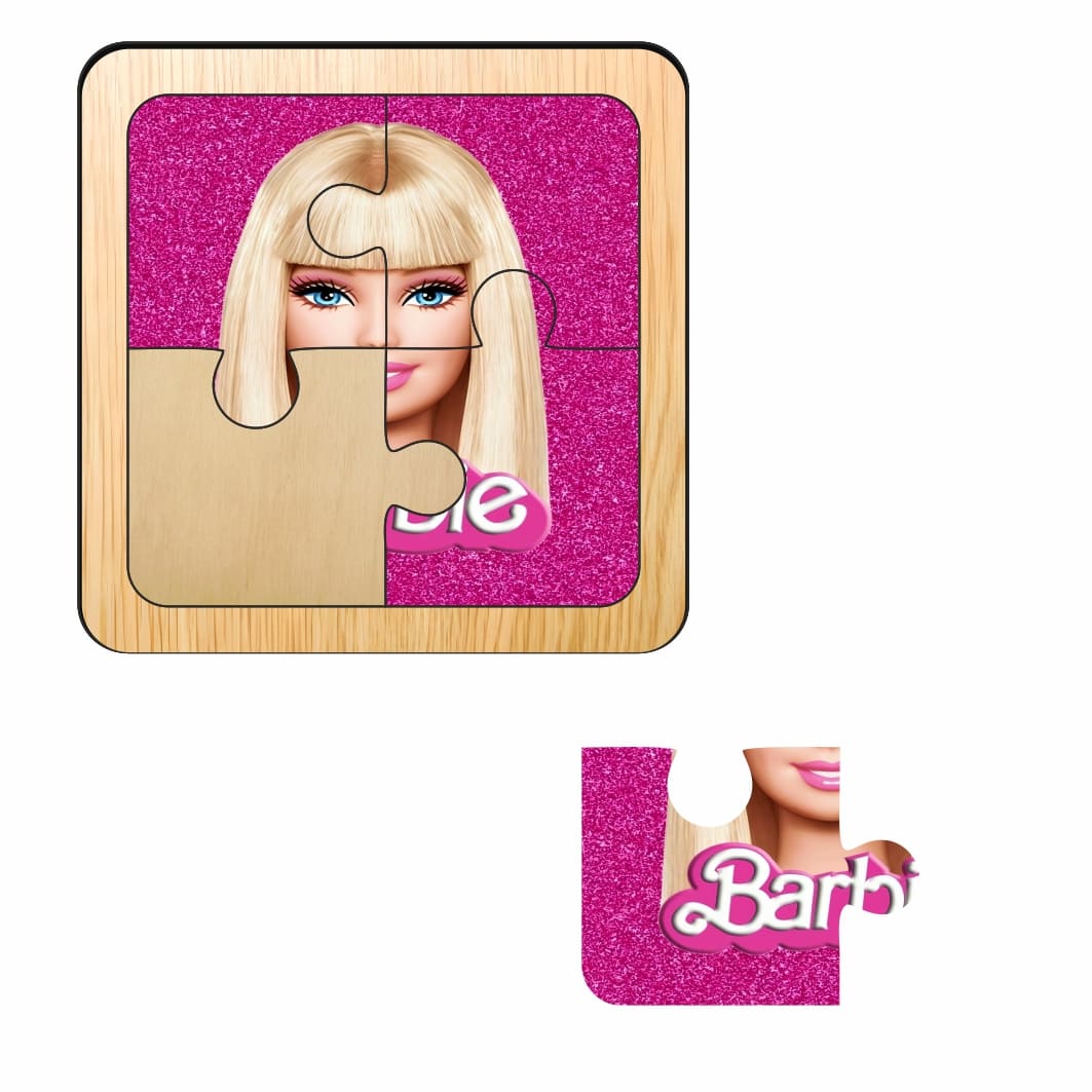 PDUV095. Puzzle din lemn, Barbie, 4 piese, Multicolor, 10x10 cm, PDUV095 - imagine 2