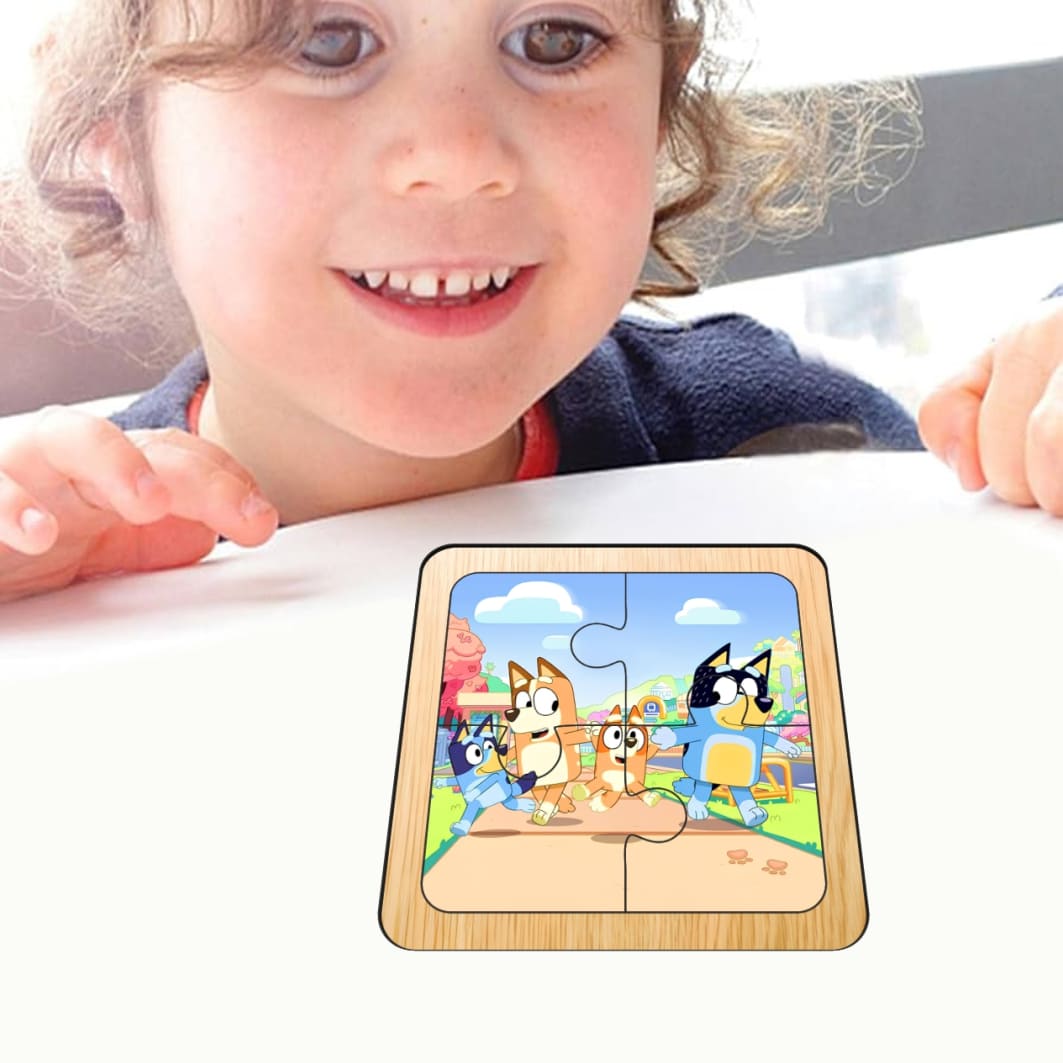 PDUV098.. Puzzle din lemn, Bluey, 4 piese, Multicolor, 10x10 cm, PDUV098 - imagine 4