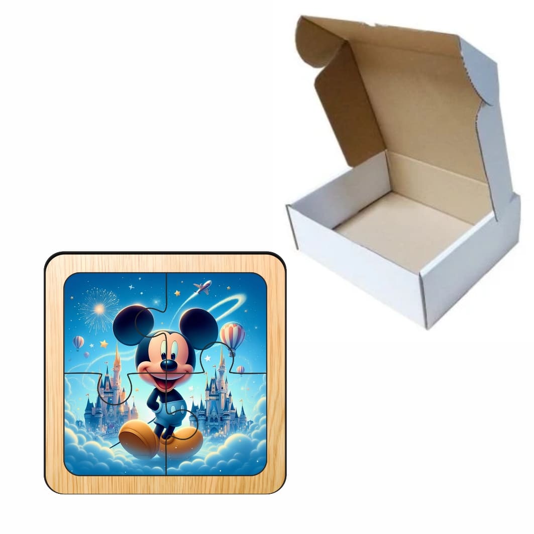 PDUV100.. Puzzle din lemn, Mickey Mouse, 4 piese, Multicolor, 10x10 cm, PDUV100 - imagine 3