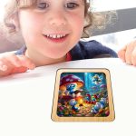 Puzzle din lemn, Strumfi, 4 piese, Multicolor, 10x10 cm, PDUV113 - imagine 4