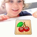 Puzzle din Lemn, Cirese, 4 piese, Multicolor, 10×10 cm, PFUV001 - imagine 3