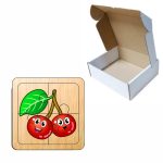 Puzzle din Lemn, Cirese, 4 piese, Multicolor, 10×10 cm, PFUV001 - imagine 4