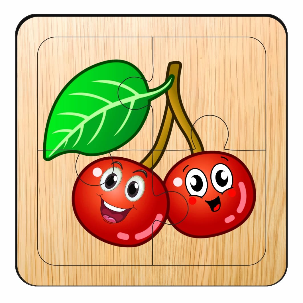 PFUV001 Puzzle din Lemn, Cirese, 4 piese, Multicolor, 10×10 cm, PFUV001 - imagine 1