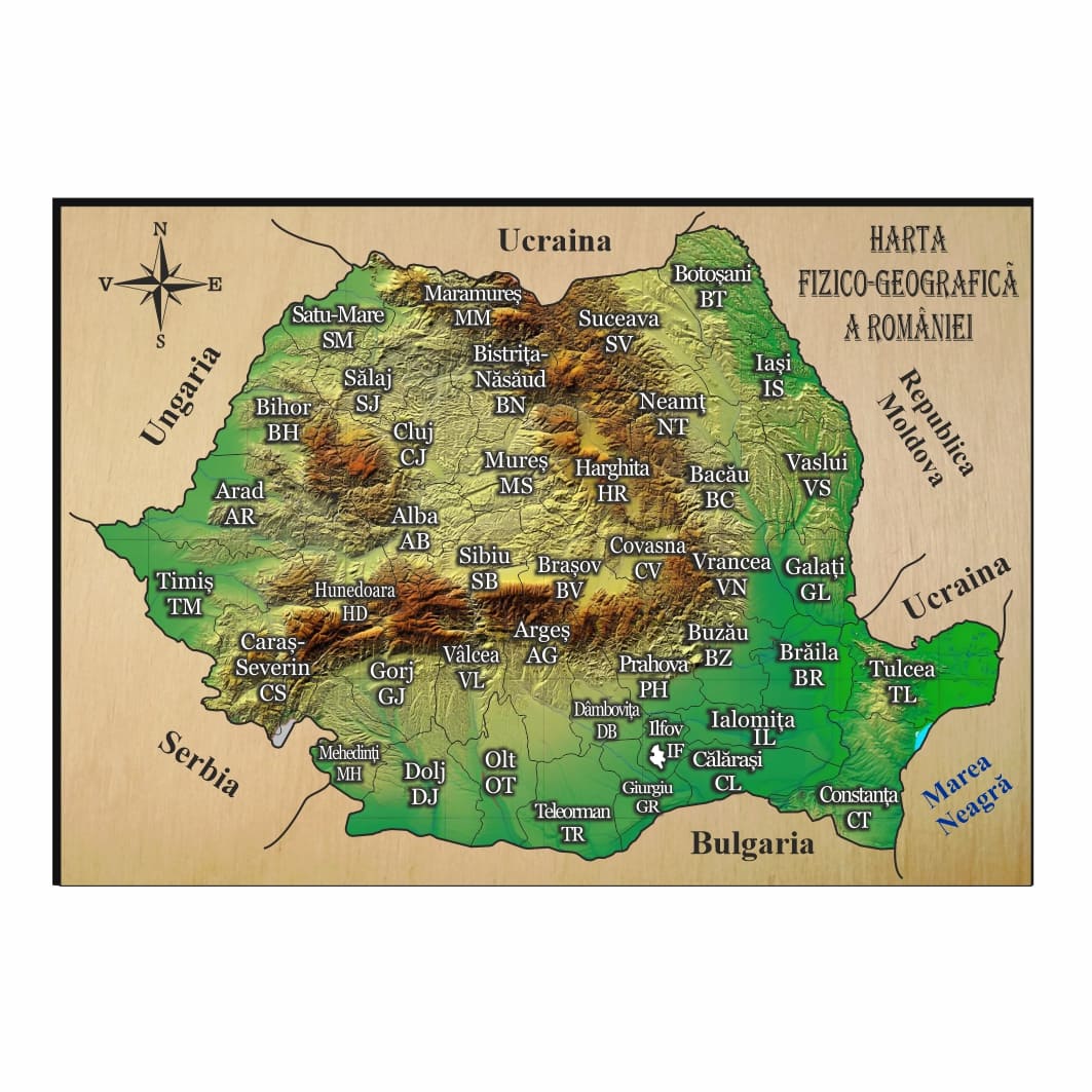 PZHR003 Puzzle Harta Romaniei, Lemn, Format A4, PZHR003 - imagine 1