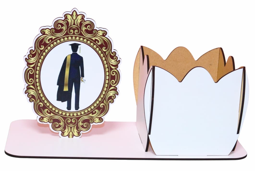 CABS001 Decoratiune Absolvire, Tip Cutie Aranjament Floral, Lemn, 28x12cm, CABS001 - imagine 1