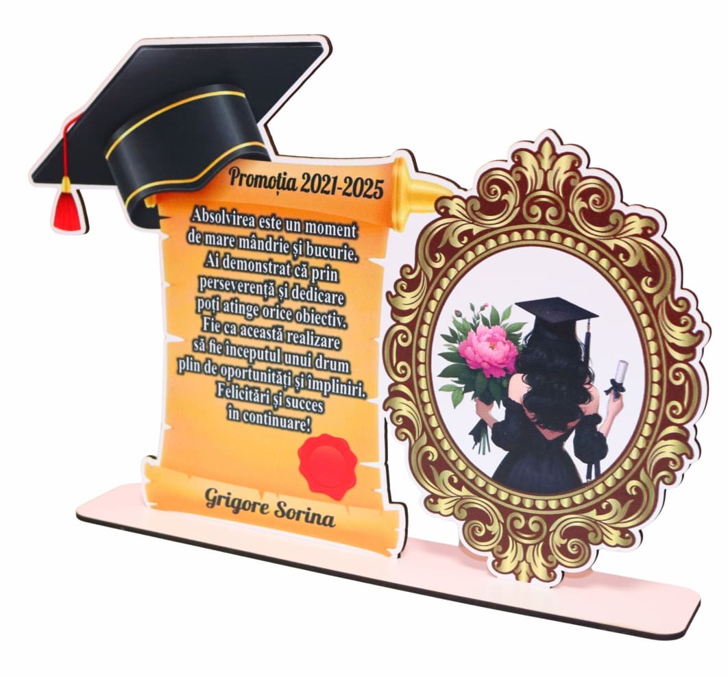 CABS007.. Decoratiune Absolvire, Personalizata, Tip Diploma, Lemn, 29x20cm, CABS007 - imagine 3
