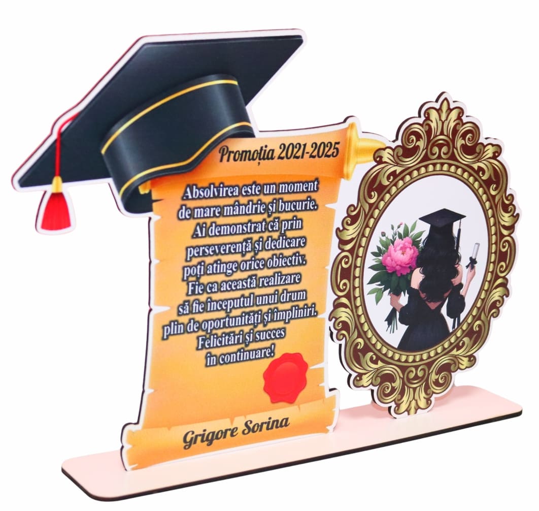 CABS007. Decoratiune Absolvire, Personalizata, Tip Diploma, Lemn, 29x20cm, CABS007 - imagine 2