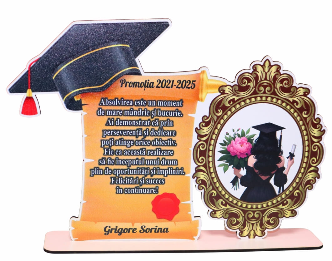 CABS007 Decoratiune Absolvire, Personalizata, Tip Diploma, Lemn, 29x20cm, CABS007 - imagine 1
