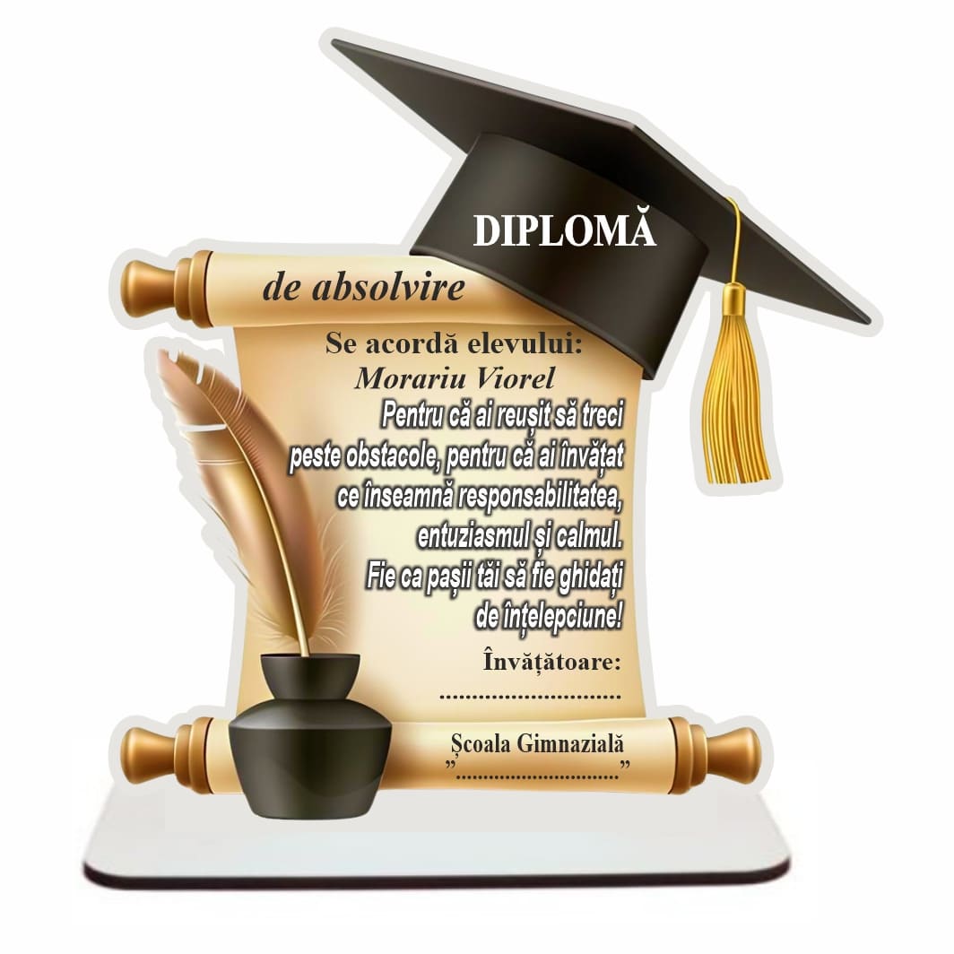 CABS011 Decoratiune Absolvire, Personalizata, Tip Diploma, Lemn, 17,5x18cm, CABS011 - imagine 1