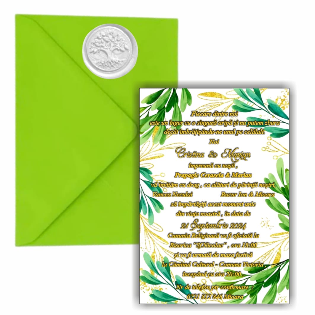 INC008. Invitatie Nunta, A5, Verde, INC008 - imagine 1