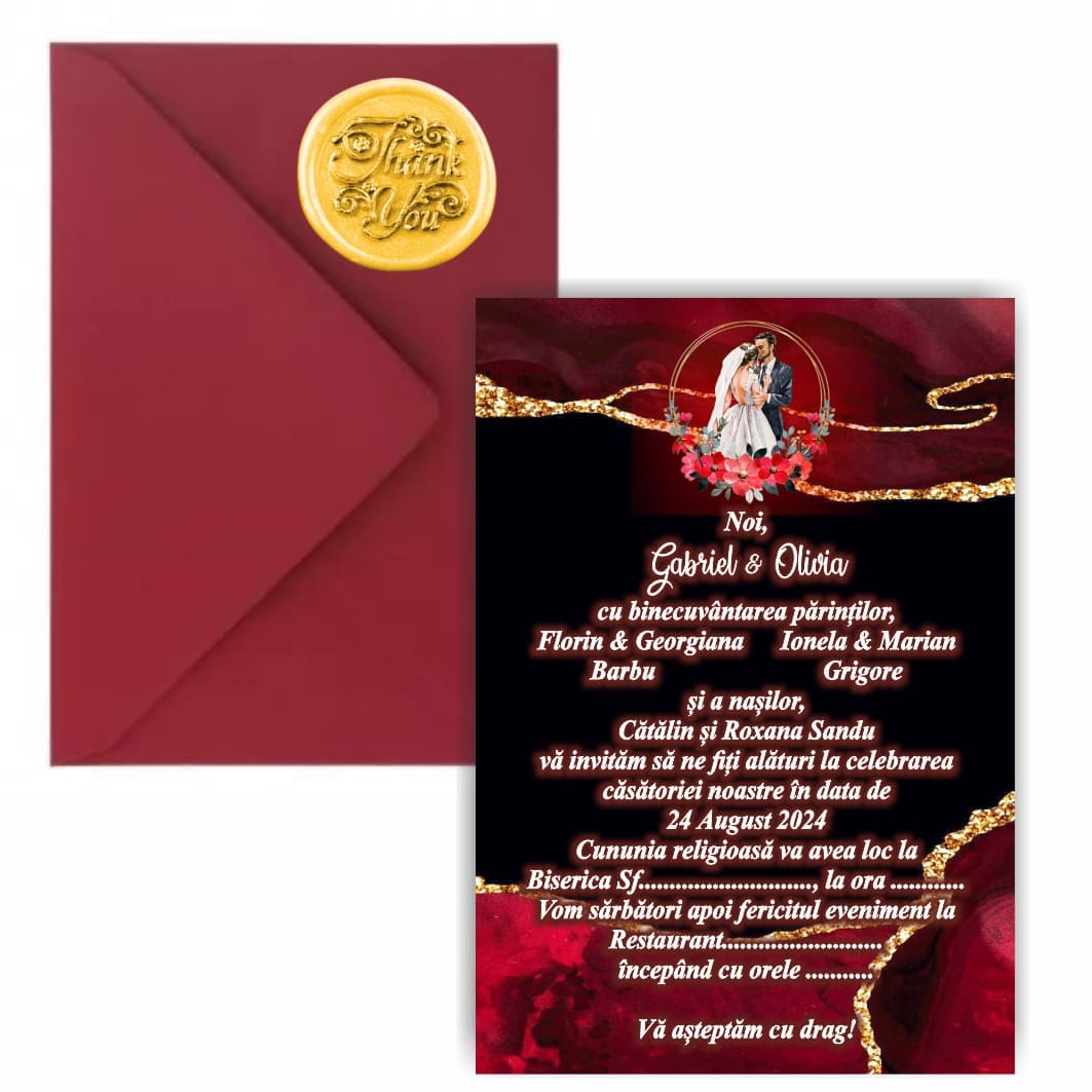 INC015. Invitatie Nunta, A5, Rosu, INC015 - imagine 1