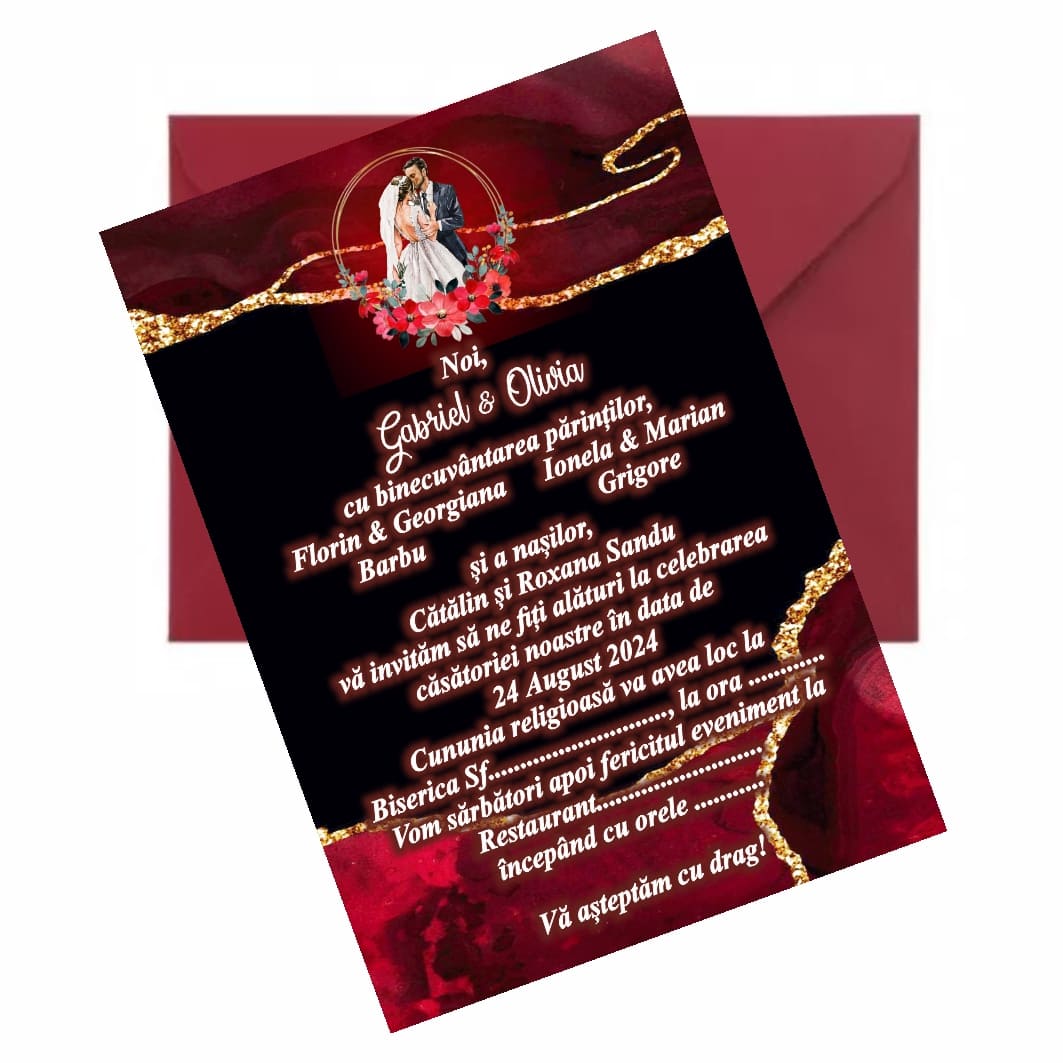 INC015 Invitatie Nunta, A5, Rosu, INC015 - imagine 2