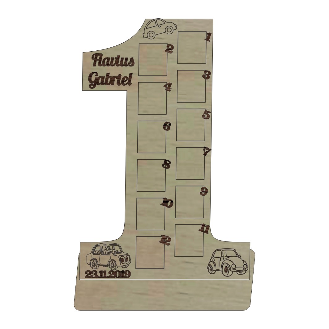 RFA005 Cifra aniversara cu 12 rame foto, Personalizata, Lemn, 60x40cm, RFA005 - imagine 1