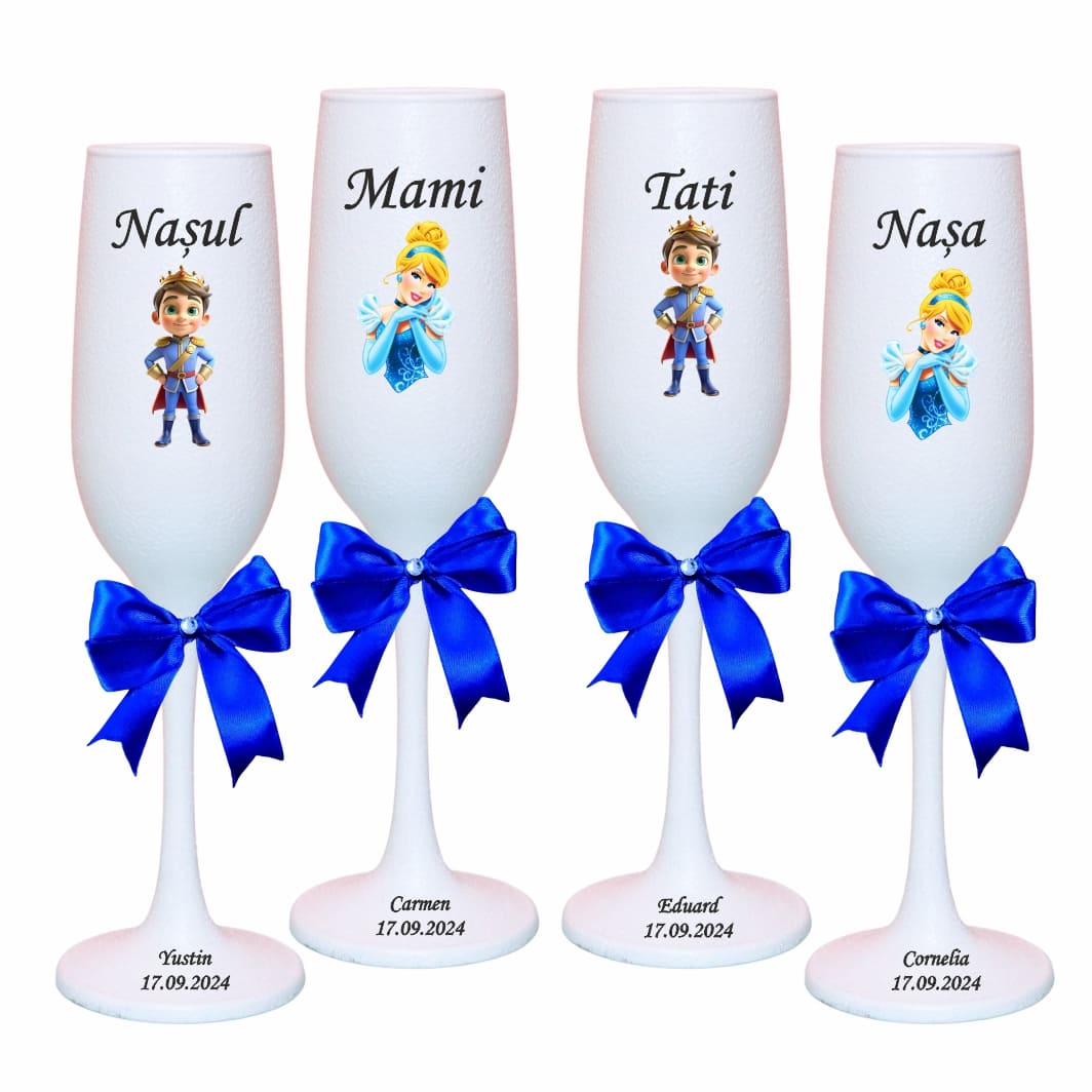 PHB007 Set 4 Pahare Personalizate, Cenusareasa, Botez, Parinti, Nasi, Alb, PHB007 - imagine 1