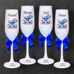Set 4 Pahare Personalizate, Baby Stitch, Botez, Parinti, Nasi, Alb, PHB015 - imagine 3