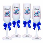 Set 4 Pahare Personalizate, Baby Stitch, Botez, Parinti, Nasi, Alb, PHB015