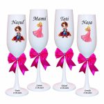Set 4 Pahare Personalizate, Frumoasa Adormita, Botez, Parinti, Nasi, Alb, PHB020