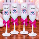 Set 4 Pahare Personalizate, Baby Stitch, Botez, Parinti, Nasi, Alb, PHB033 - imagine 4