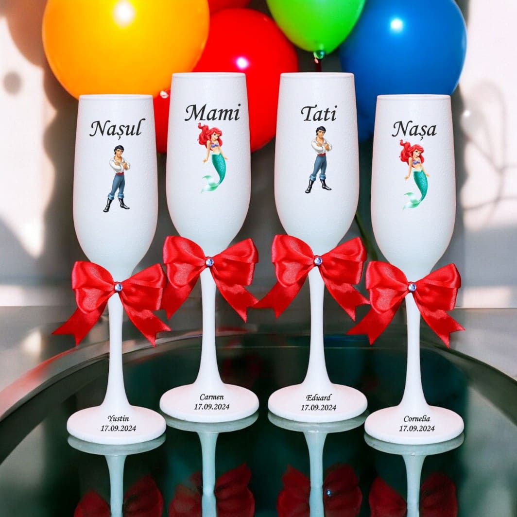 PHB046.. Set 4 Pahare Personalizate, Mica Sirena, Botez, Parinti, Nasi, Alb, PHB046 - imagine 4