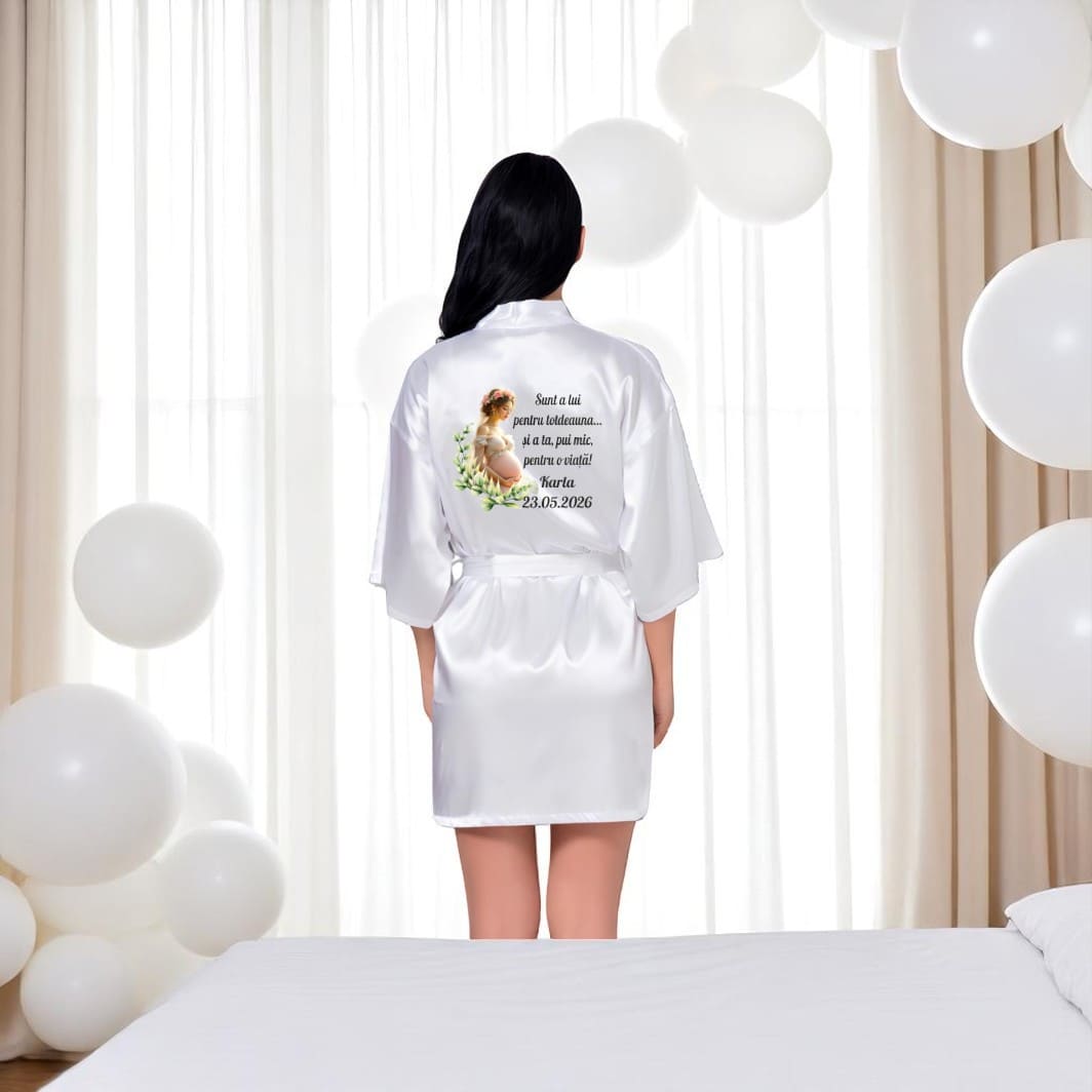 HNM015. Halat mireasa, Personalizat, Nunta, Alb, Satin, HNM015 - imagine 2