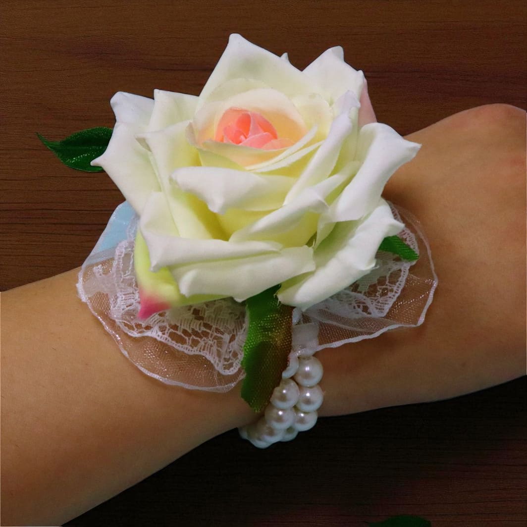 BDO009.... Bratara Florala, Nunta, Domnisoara de onoare, Alb, Roz, BD009 - imagine 2