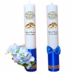 Set Lumanari, Nunta de Aur, Personalizate, 2 Bucati, Albastru 35 cm, LNAU009