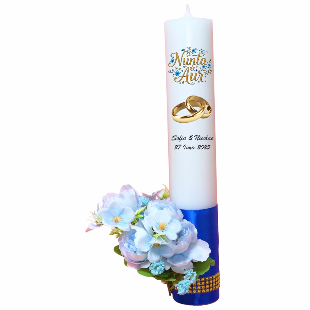 LNAU009 Set Lumanari, Nunta de Aur, Personalizate, 2 Bucati, Albastru 35 cm, LNAU009 - imagine 4