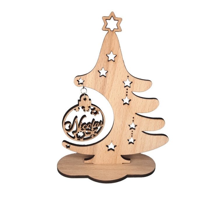 Decoratiune Craciun, Brad cu Glob Personalizat, Lemn, 15x12 cm, DCCR014 - imagine 1