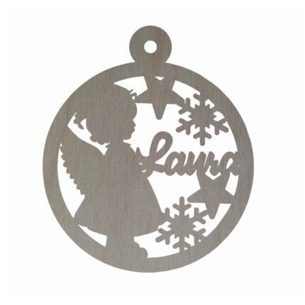 Glob Festiv De Craciun Ingeras Lemn Personalizat Cu Nume 9cm Gl130