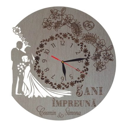 Ceas Aniversar Personalizat, Lemn, 40cm, CA001