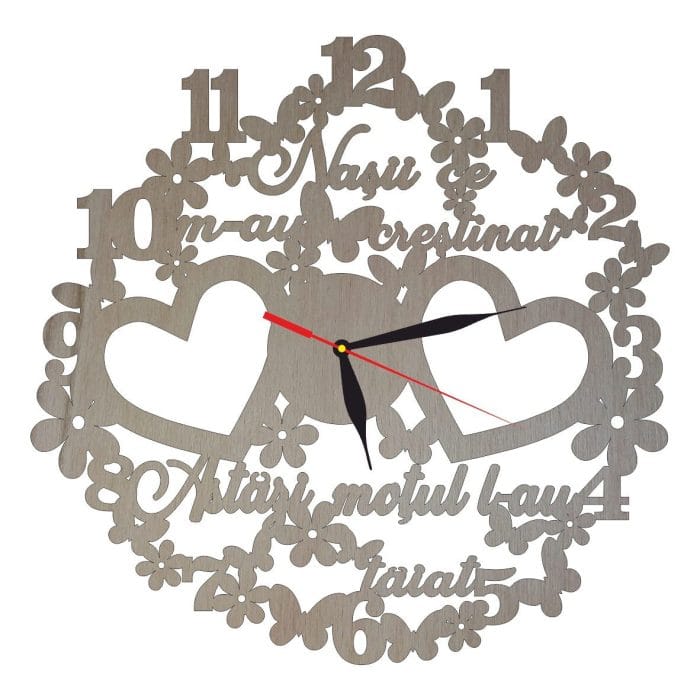 Ceas Personalizat Nasi, Lemn, 40 cm, CN018 - imagine 1