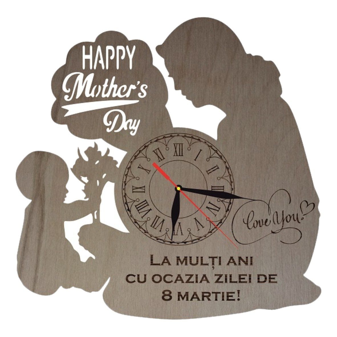 CMB007 Ceas La multi ani 8 Martie , Lemn, 40 cm, CMB007 - imagine 1